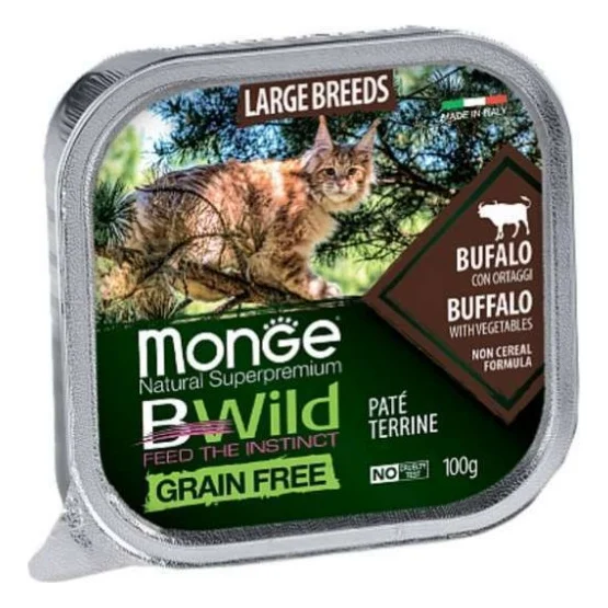 Паштет для котів Monge BWild Grain Free Wet Buffalo Large Breeds 100 г (8009470012850)