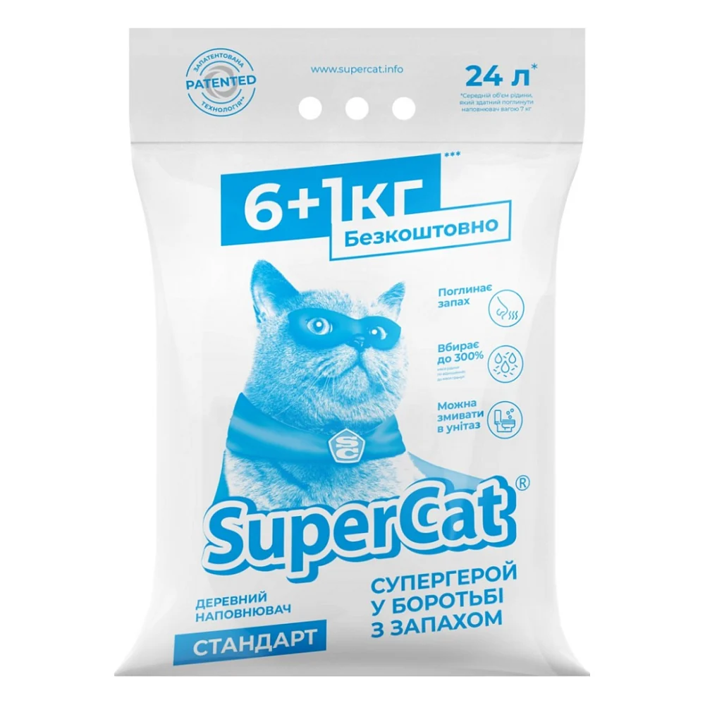 Наповнювач для туалету Super Cat Стандарт Деревний вбирний 6+1 кг (12 л) (5995)
