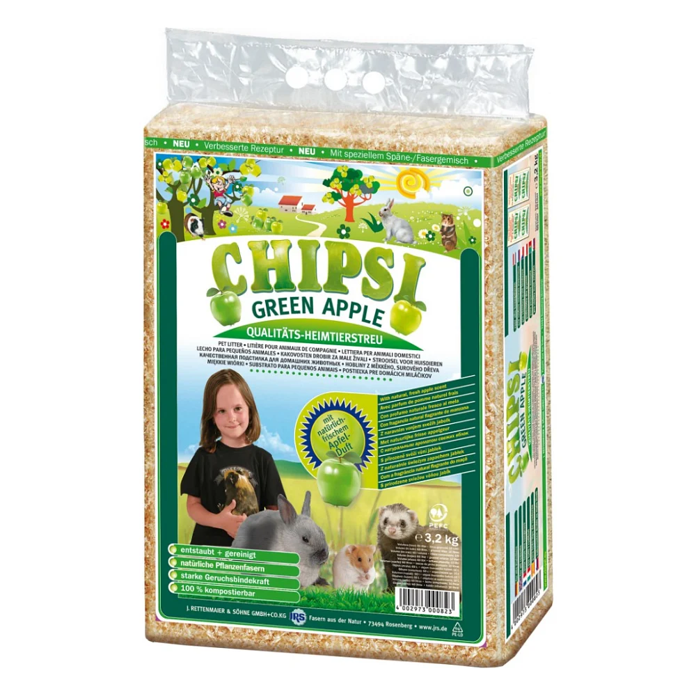 Наповнювач для гризунів Chipsi Green Apple Деревний вбирний 3.2 кг (60 л) (4002973000823)