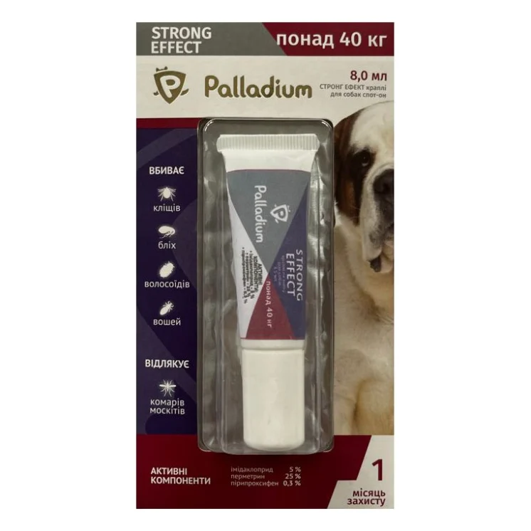 Краплі для тварин Palladium Strong Effect для собак вагою понад 40 кг 1/8 мл (4820150206048)