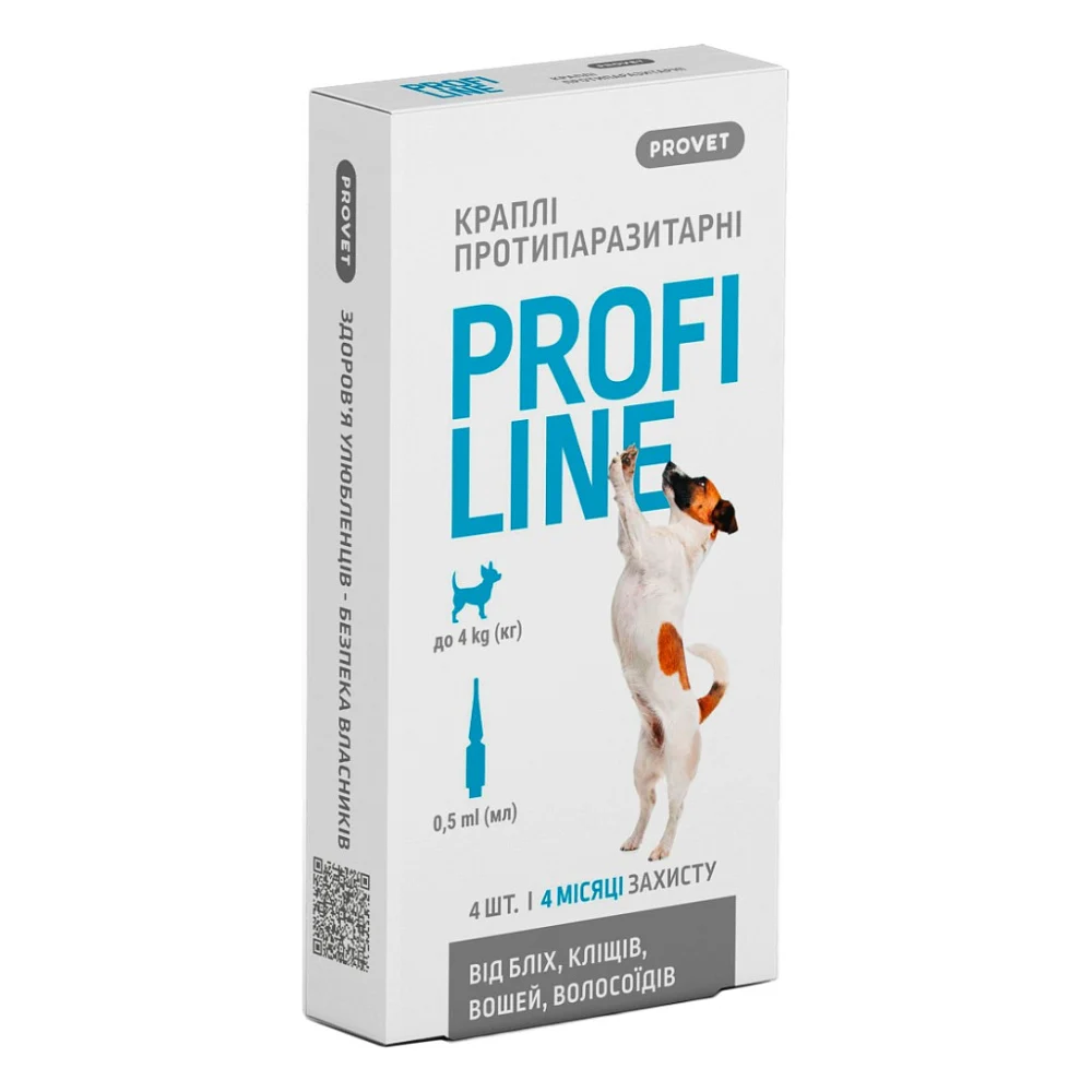 Краплі для тварин ProVET Profiline інсектоакарицид для собак до 4 кг 4/0.5 мл (4823082431052)