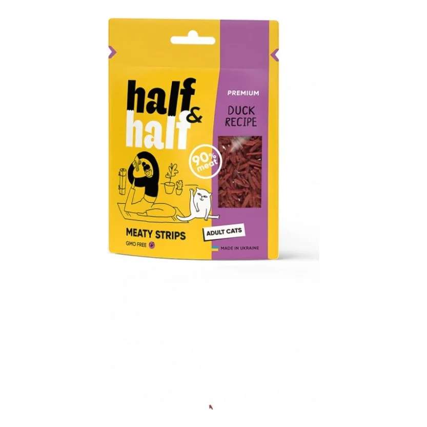 Ласощі для котів Half&Half у формі м'ясних смужечок з качкою 50 г (4823082431847)