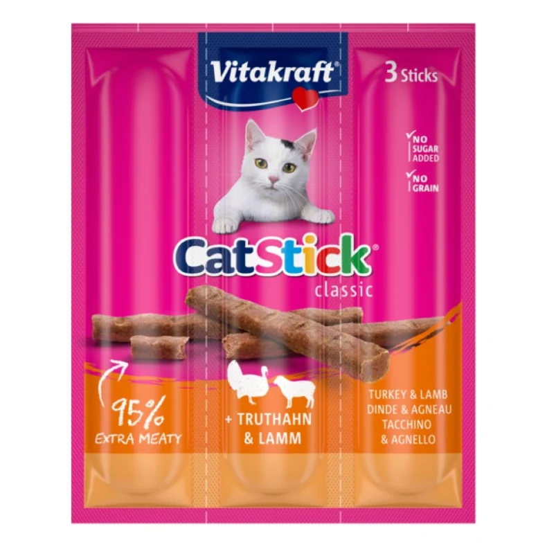 Ласощі для котів Vitakraft м'ясні палички індичка та ягня 3х6г (4008239241924)