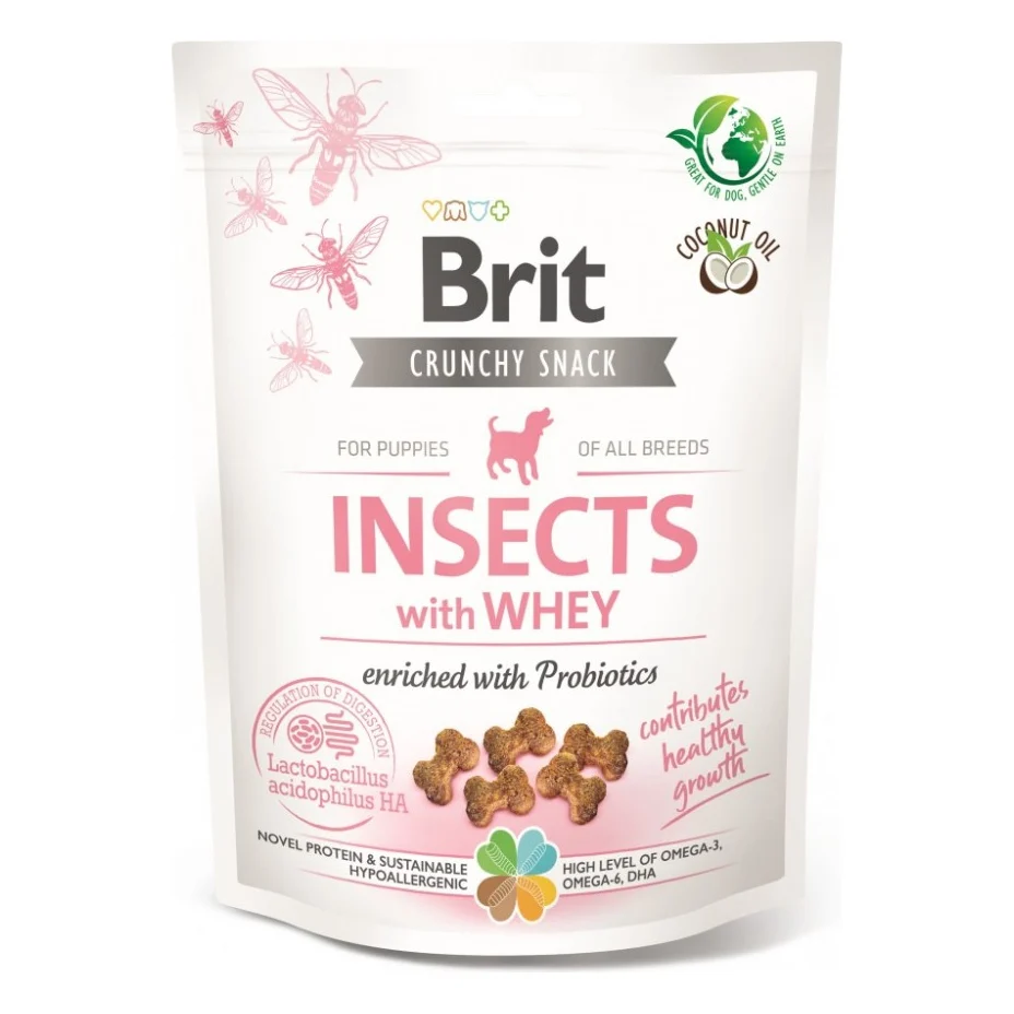 Ласощі для собак Brit Care Dog Crunchy Cracker Puppy Insects комахи, сироватка і пробіотики 200 г (8595602551514)