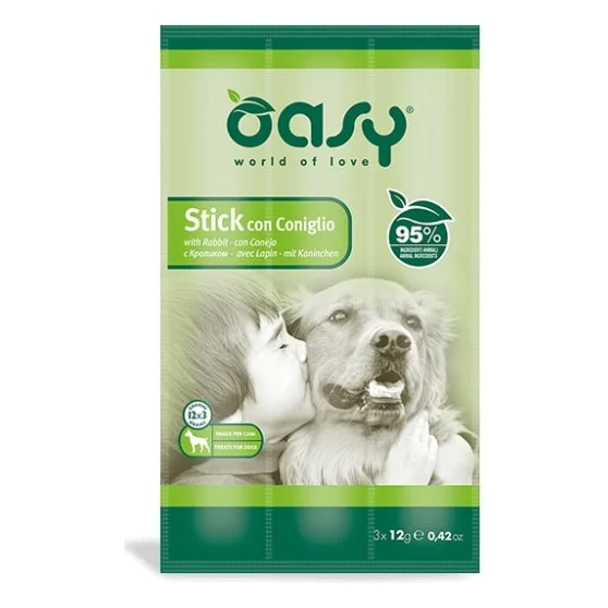 Ласощі для собак OASY Stick м'ясні палички з кроликом 36 г (8054329510186)