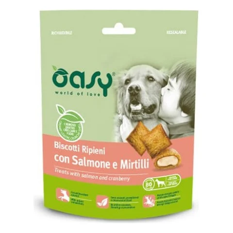 Ласощі для собак OASY TREATS Лосось та чорниця 80 г (8053017346229)