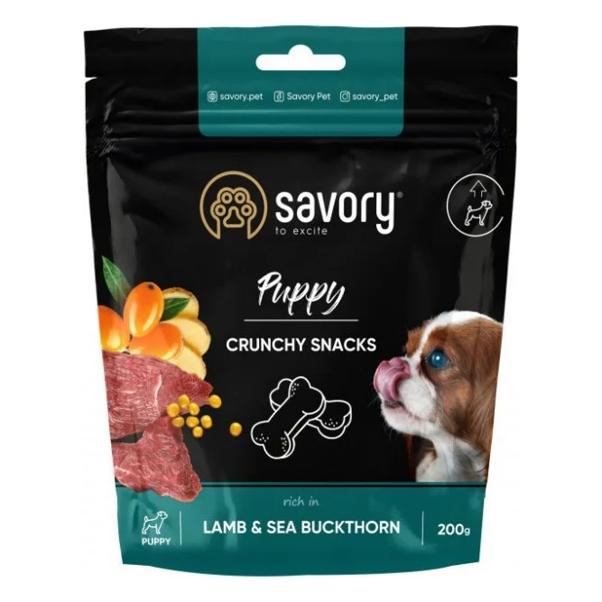 Ласощі для собак Savory для здорового росту цуценят, ягня і обліпиха 200 г (4820232631379)