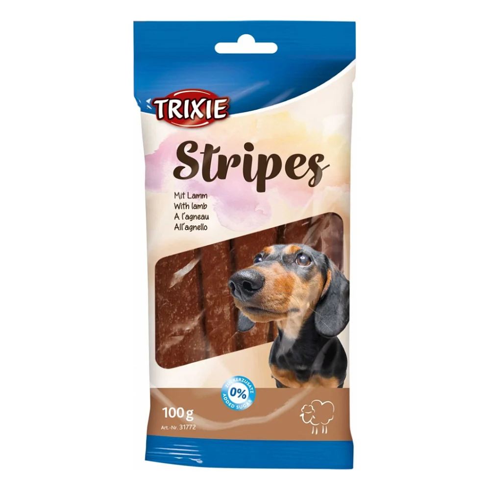 Ласощі для собак Trixie Stripes з ягням 100 г (10 шт) (4011905317724)