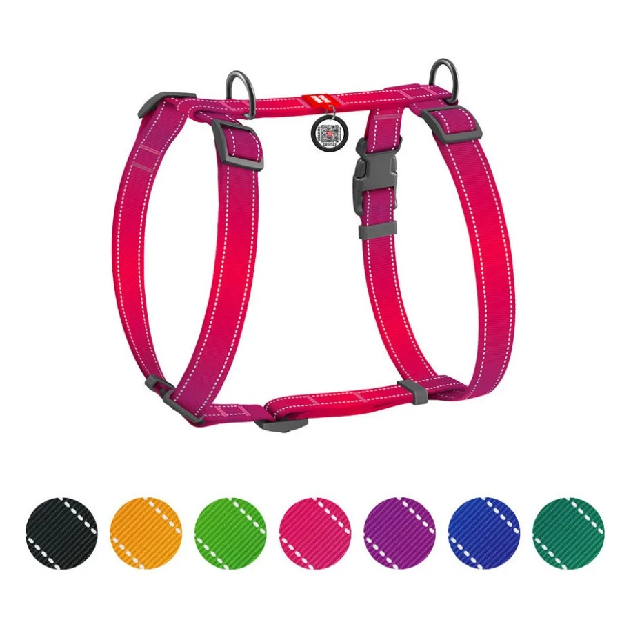 Шлея для собак WAUDOG Nylon Mono з QR-паспортом, пластиковий фастекс L рожева (52747)