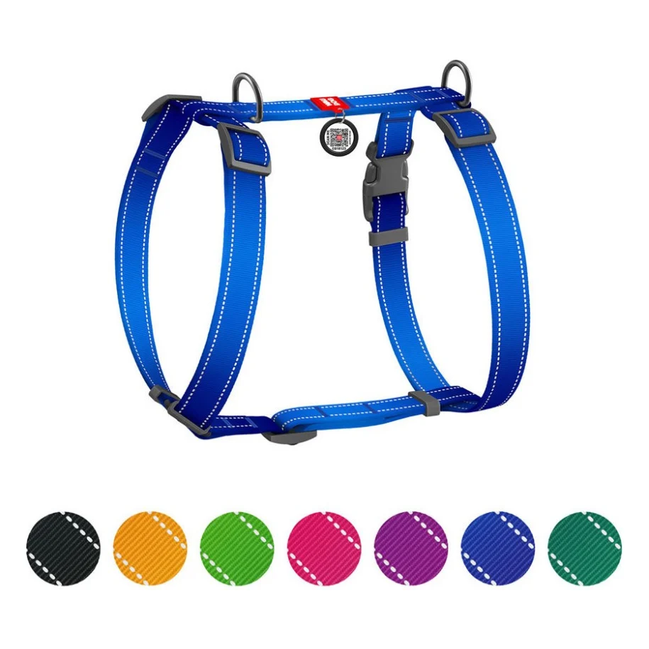 Шлея для собак WAUDOG Nylon Mono з QR-паспортом, пластиковий фастекс S синя (527112)