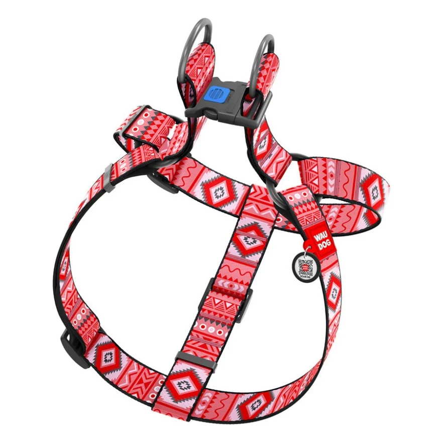 Шлея для собак WAUDOG Nylon з QR паспортом "Етно червоний" пластиковий фастекс XL (324-0133) — фото 2