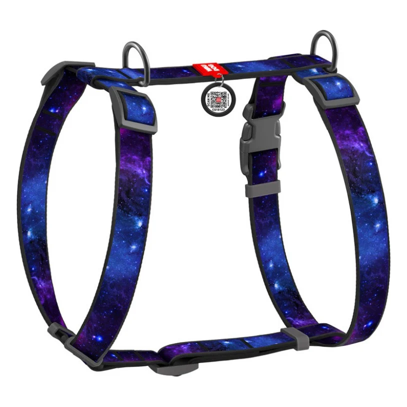 Шлея для собак WAUDOG Nylon анатомічна H-подібна з QR-паспортом "NASA21" пластиковий фастекс L (322-0148)