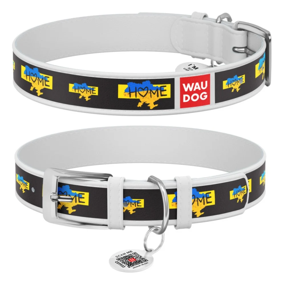 Нашийник для тварин WAUDOG Design з QR паспортом "Дім" L Ш 25 мм Д 38-49 см (білий) (3605-0230-15) — фото 4