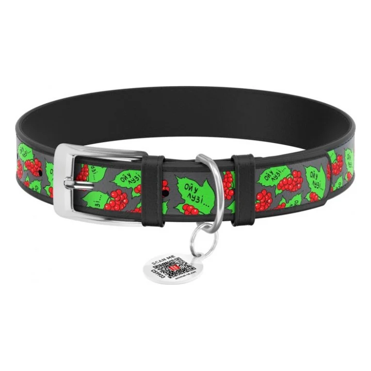 Нашийник для тварин WAUDOG Design з QR паспортом "Калина" L Ш 25 мм Д 38-49 см (чорний) (3605-0228-01)