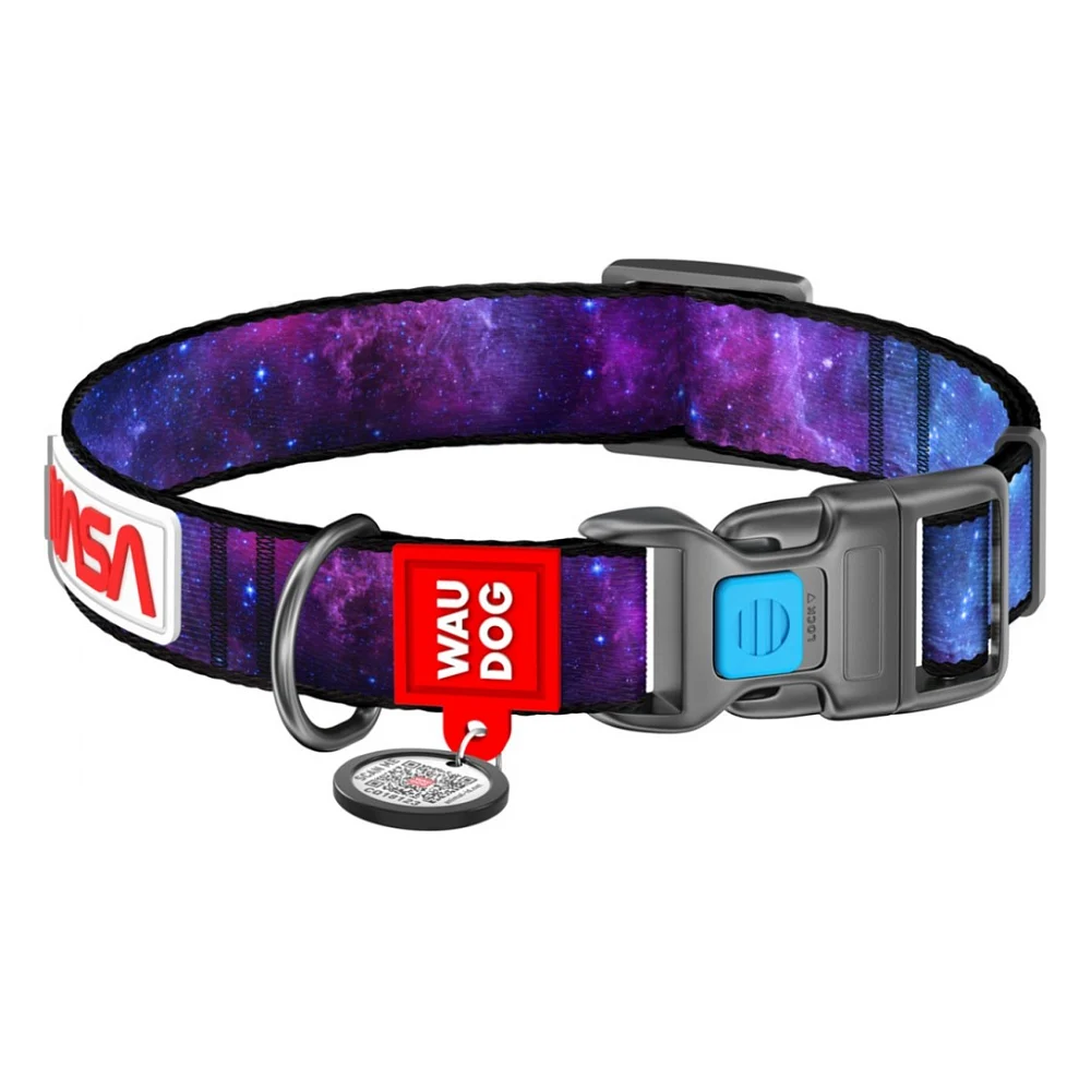 Нашийник для тварин WAUDOG Nylon з QR паспортом "NASA21" пластиковий фастекс L (4503-0148)