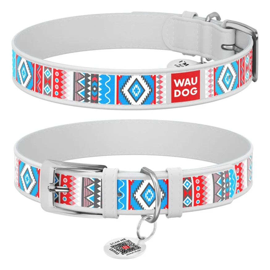 Нашийник для тварин WAUDOG Design з QR паспортом "Етно" XS Ш 12 мм Д 18-24 см білий (373715)