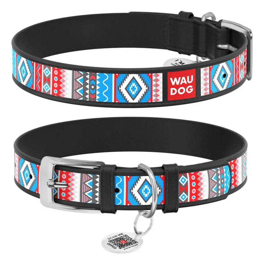 Нашийник для тварин WAUDOG Design з QR паспортом "Етно" XS Ш 12 мм Д 18-24 см чорний (37371)