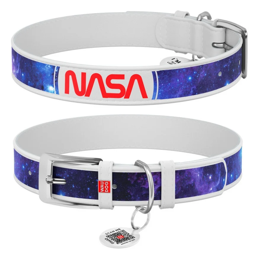 Нашийник для тварин WAUDOG Design з QR-паспортом "NASA21" Ш 35 мм Д 46-59 см білий (3606-0148-15)