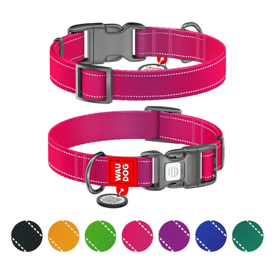Нашийник для тварин WAUDOG Nylon Mono з QR паспортом, пластиковий фастекс S рожевий (52097)