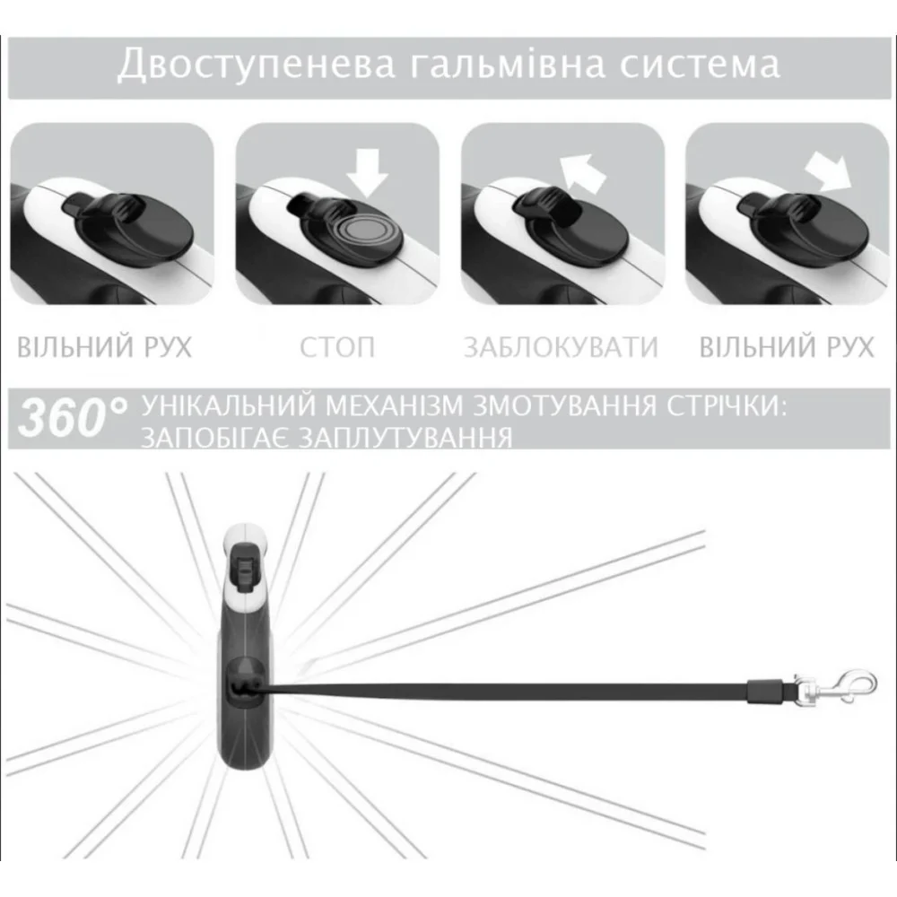 Повідок для собак WAUDOG R-leash "Рік та Морті 2" M до 25 кг 5 м чорний (8125-0281-01) — фото 5