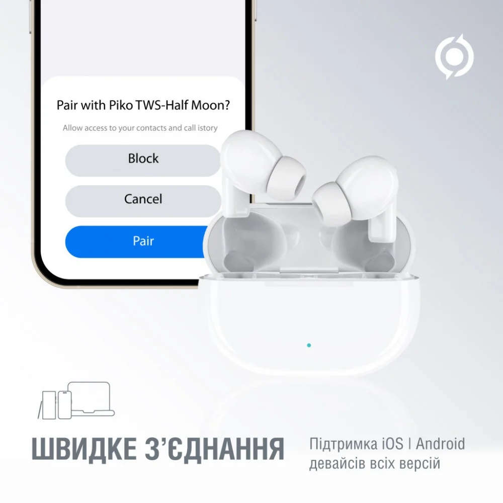 Навушники Piko TWS-HalfMoon White (1283126583391) — фото 4