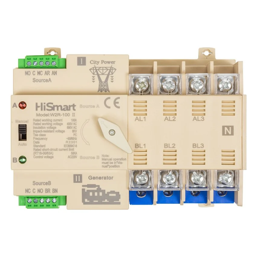 Автоматичний вимикач HiSmart W2R-4P 220V 100A (HS082505)