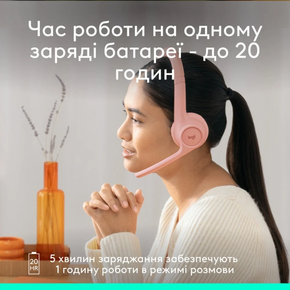 Навушники Logitech Zone 300 Wireless Rose (981-001412) — фото 5