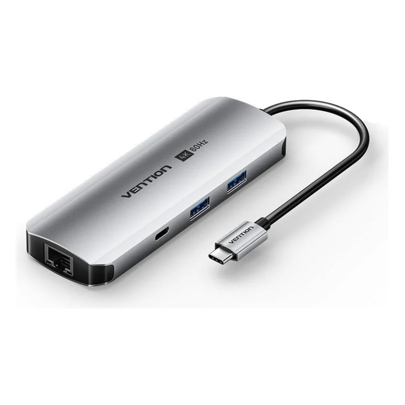Концентратор Vention USB 3.1 Type-C to HDMI 4K60Hz/USB 3.0x2/RJ45/SD/TF/3.5mm/PD 100W Hub 9-in-1 (TQMHB)