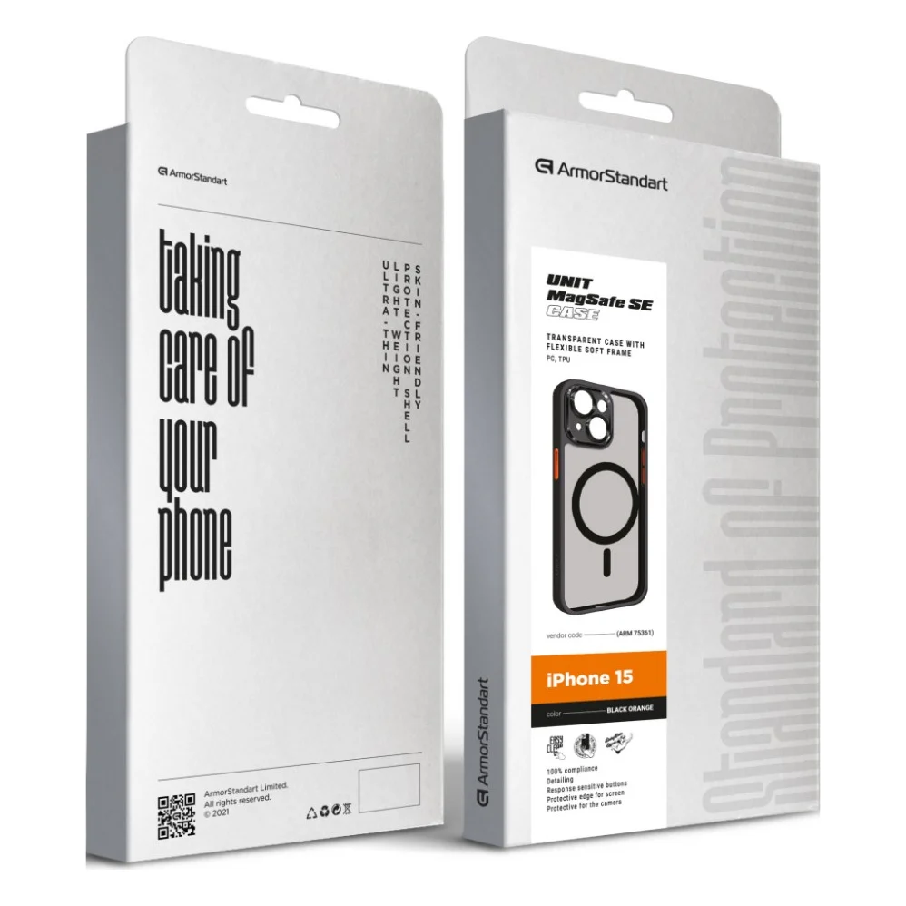 Чохол до мобільного телефона Armorstandart Unit MagSafe SE Apple iPhone 15 Black Orange (ARM75361) — фото 2