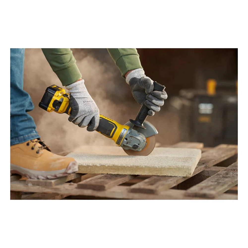 Шліфувальна машина Stanley кутова акум безщіткова FATMAX,Li-Ion V20, 18В, 2x4Ah, 8000об/хв, 125 мм, кейс (SFMCG700M2K) — фото 4