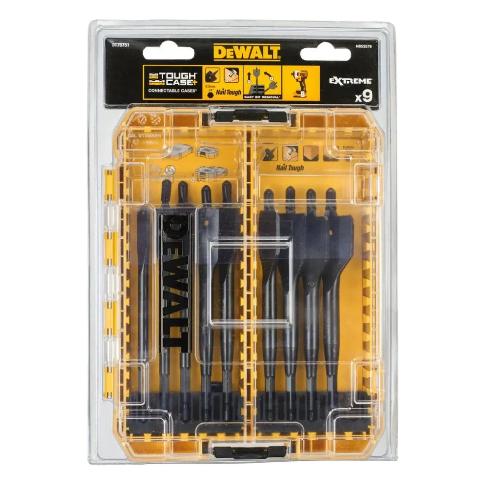 Набір свердл DeWALT перових EXTREME IMPACT по дереву, 9 шт, кейс Tough Case (DT70751)