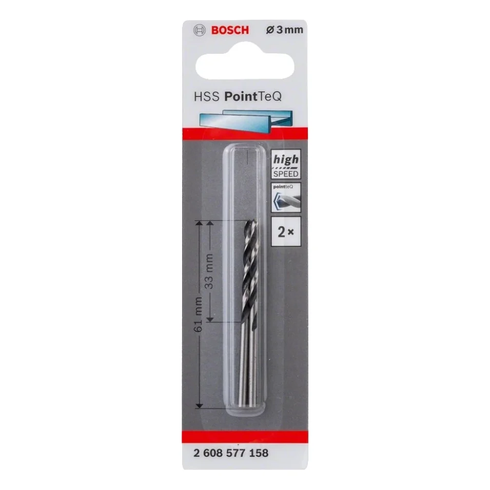 Свердло Bosch по металу HSS-PointTeQ, 3х33х61мм, 2шт (2.608.577.158) — фото 2