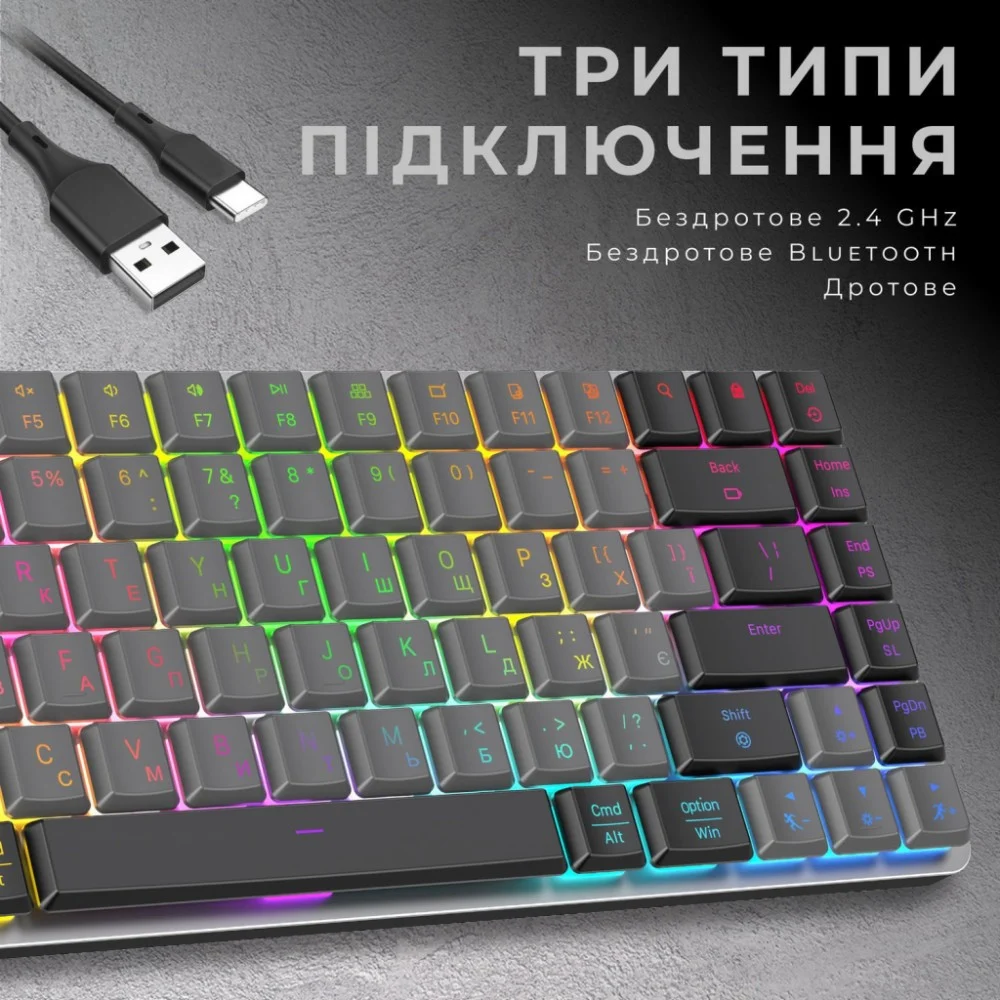 Клавіатура GamePro MK230R Red Swich Low Profile RGB Wireless/Bluetooth/USB Dark Gray (MK230R) — фото 5