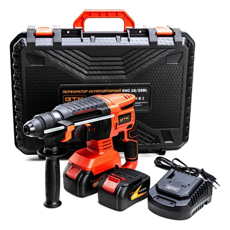 Перфоратор GTM RHC18/26BL, 18В, 2,5Дж, 0-1000об/хв 2x4Ah, кейс (RHC18/26BL)