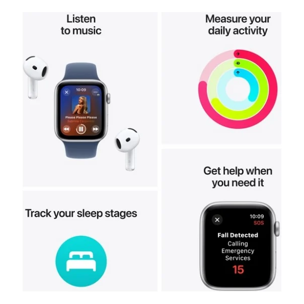 Смарт-годинник Apple Watch SE 2024 GPS 40mm Midnight Aluminium Case with Midnight Sport Band - S/M (MXE73QH/A) — фото 3