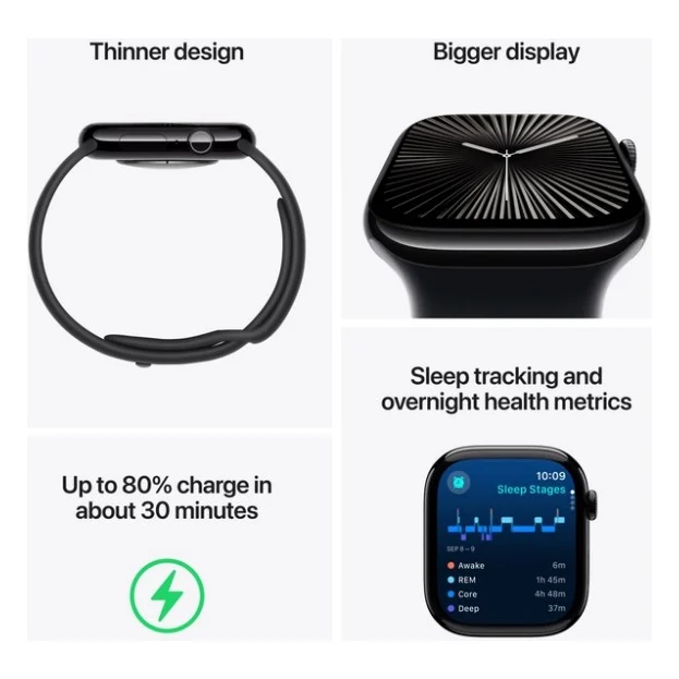 Смарт-годинник Apple Watch Series 10 GPS 46mm Jet Black Aluminium Case with Black Sport Band - M/L (MWWQ3QH/A) — фото 3
