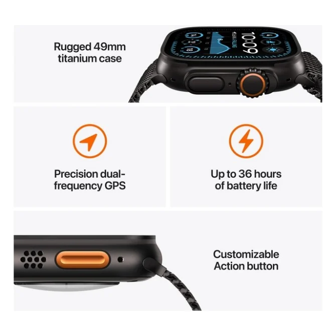 Смарт-годинник Apple Watch Ultra 2 2024 GPS + Cellular 49mm Black Titanium Case with Dark Green Alpine Loop - Small (MX4Q3UL/A) — фото 3