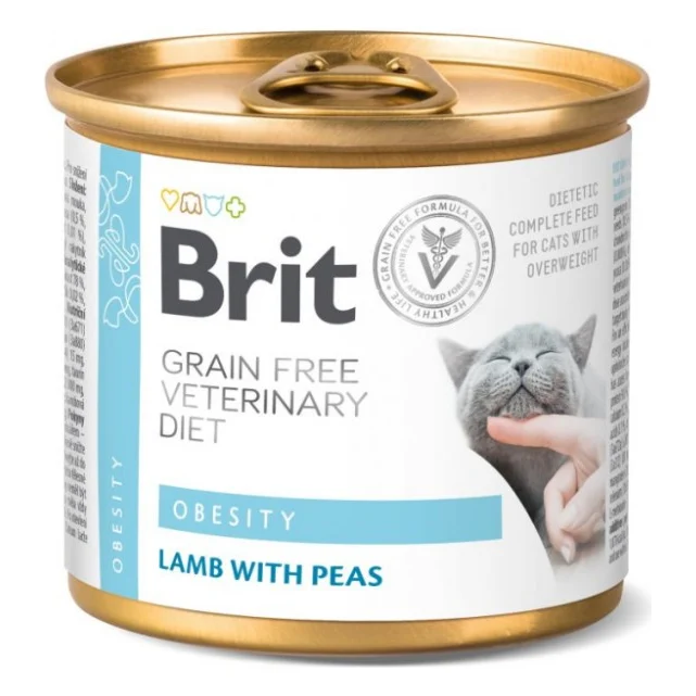 Консерви для котів Brit GF VetDiets Cat Cans Obesity з ягням і горохом 200 г (8595602549849)