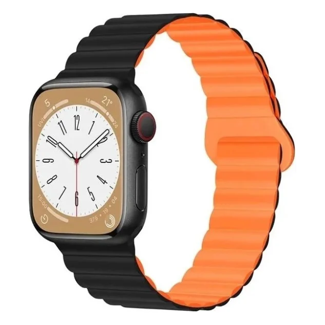 Ремінець до смарт-годинника Drobak Silicone Magnetic Link для Apple Watch All Series Ultra 2 49/45/44/42mm Black Orange (898930)