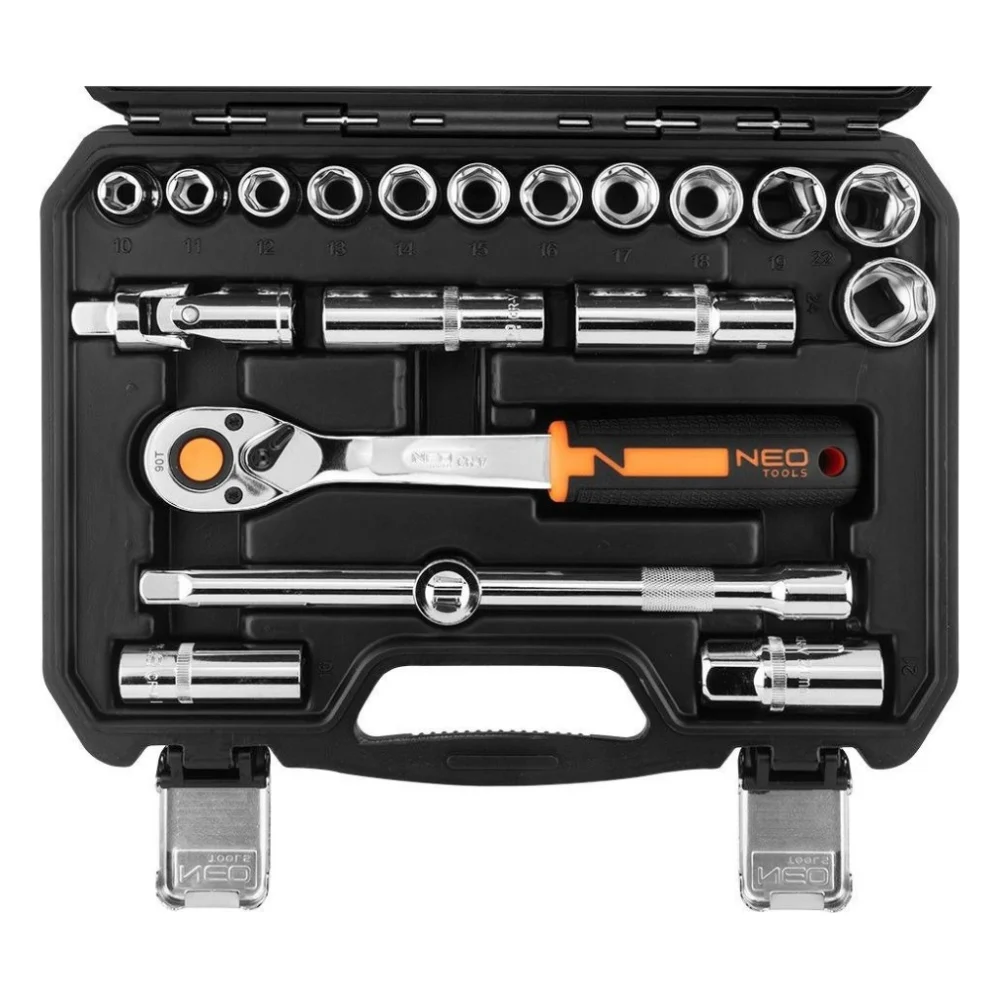Набір головок Neo Tools 20шт, 1/2", тріскачка 90 зубців, CrV, кейс (10-032N) — фото 3