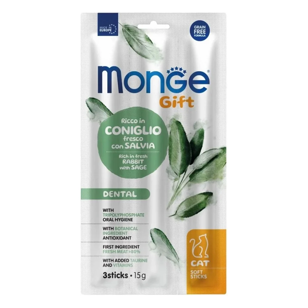 Ласощі для котів Monge Gift Cat Dental кролик з шавлією 15 г (8009470085236)