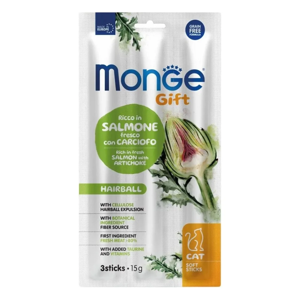 Ласощі для котів Monge Gift Cat Hairball сьомга з артишоком 15 г (8009470085267)