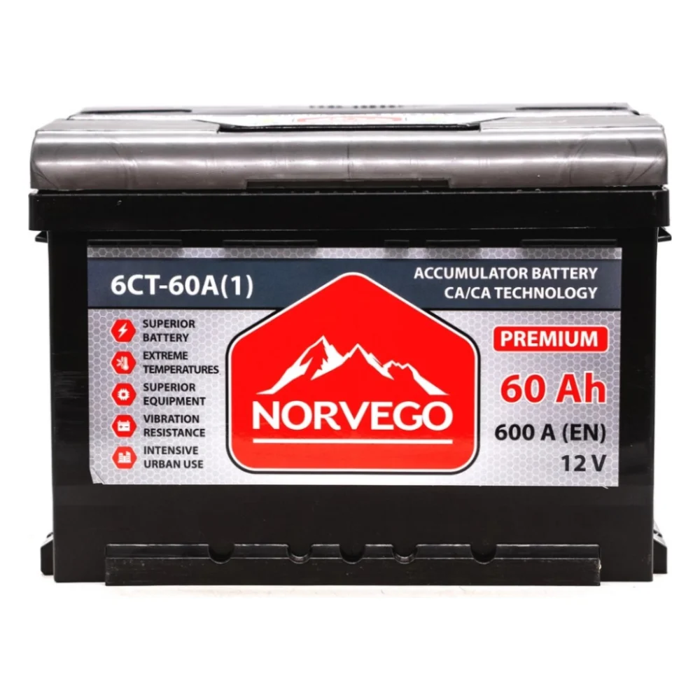 Акумулятор автомобільний NORVEGO ВЕСТА Premium 60A +лів (1) (600 пуск)