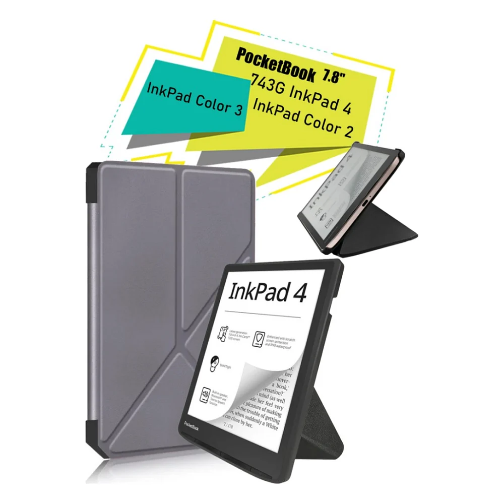 Чохол до електронної книги BeCover Ultra Slim Origami PocketBook 743G InkPad 4/InkPad Color 2/InkPad Color 3 (7.8") Gray (713087)