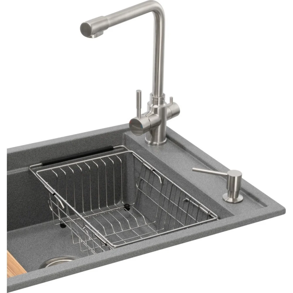 Мийка кухонна GRANADO Optimal Artes grafito (+ змішувач Badalona LUX inox + дозатор Redondo inox + коши (ksg1209) — фото 3