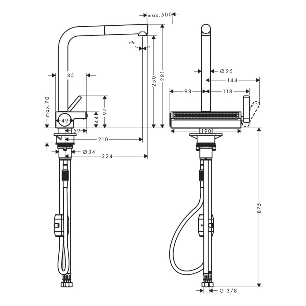 Змішувач Hansgrohe Aquno Select M81 , 21 см, сталь (73836800) — фото 4