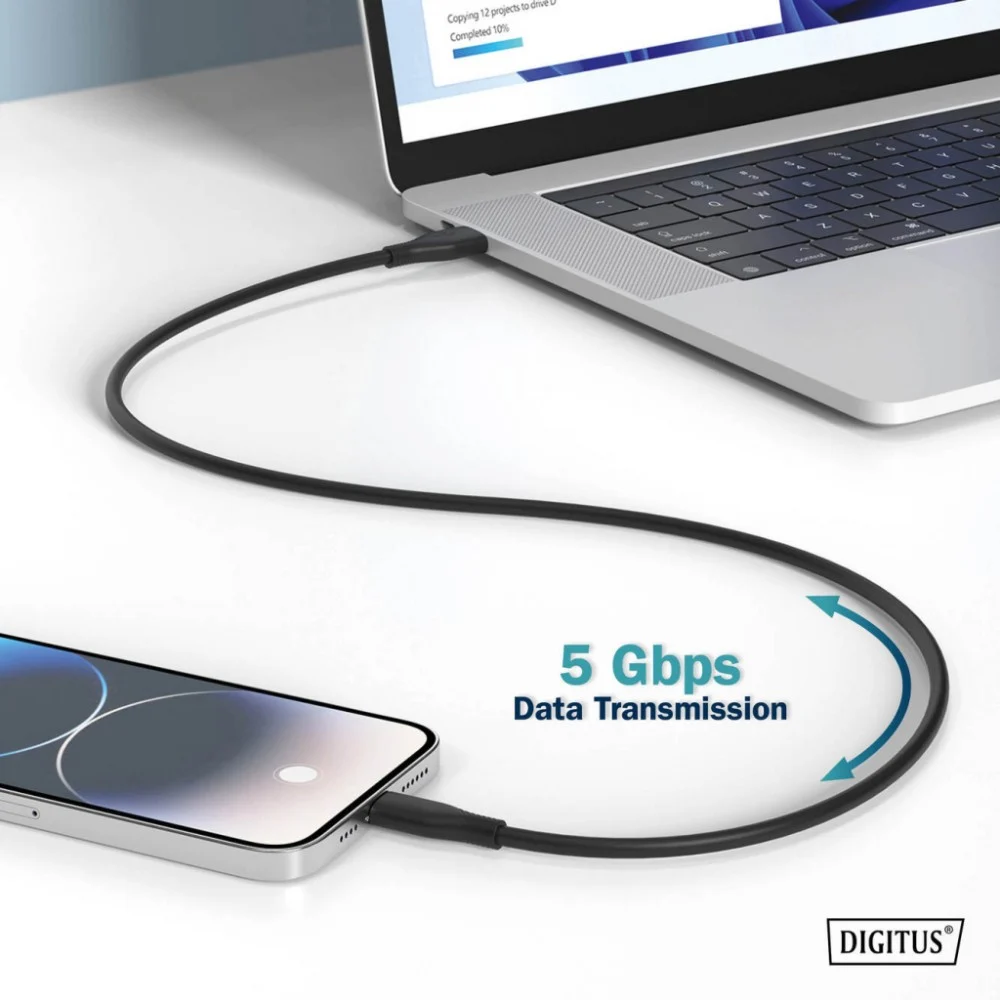 Дата кабель USB-C to USB-C 2.0m USB 3.2 Gen1 5G 100W 4K silicone black Digitus (AK-300342-020-S) — фото 11