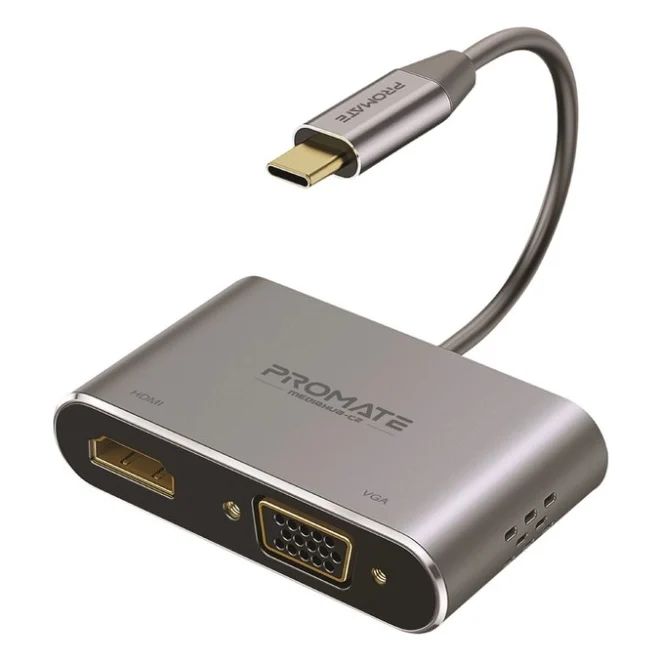 Дата кабель USB-C to HDMI/VGA mediahub-c2.grey Promate (mediahub-c2.grey)