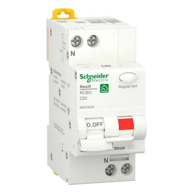 Диференціальний автоматичний вимикач Schneider Electric RESI9 6kA 1P+N 20A C 30mA (R9D25620)
