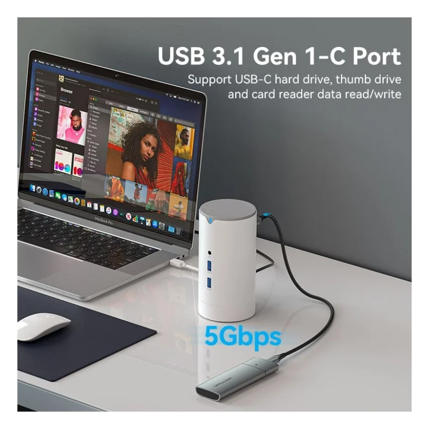 Концентратор Vention USB3.1 Type-C to HDMI/VGA/USB3.0x3/RJ45/SD/TF/TRRS 3.5m/PD/DC100W12-in-1 (TPHWC-EU) — фото 4